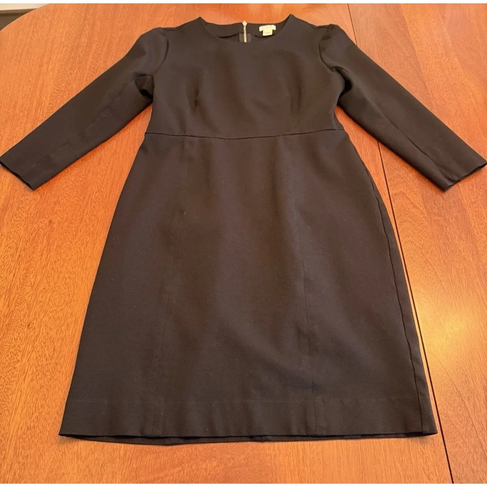 J. Crew Dress Womens Sz 8 Sheath Black Structured Knit Stretch‎ Career Work